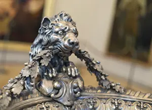 Silver lion's head in the museum