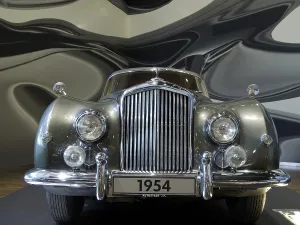 Silver vintage car from 1954, impressive front view