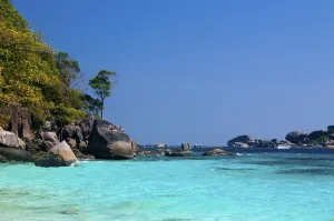 The Similan Islands lie approximately 100 kilometres northwest of Phuket in the Andaman Sea