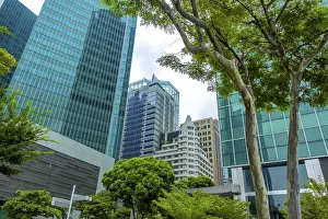Singapore. Modern office skyscrapers and green trees