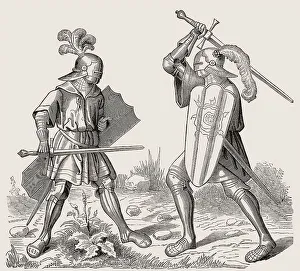 A single combat, fighting knights in armour