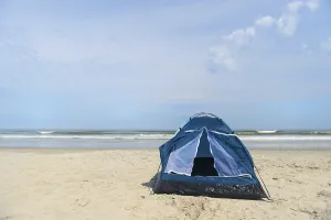 Single tent for camping in shelter at the beach