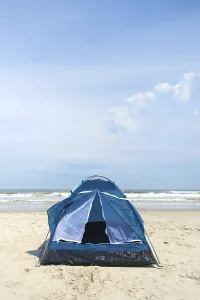 Single tent for camping in shelter at the beach