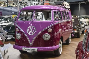 SINSHEIM, GERMANY - MAI 2022: pink violet purple Volskwagen VW Bus T1 1866 48ps