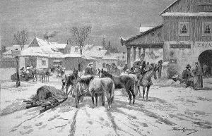 Situation in front of an inn in Eastern Galicia in winter