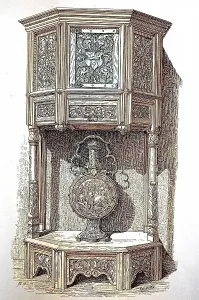 Six-sided credenza with carved panels from the 16th century