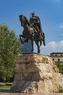Skanderbeg Monument in the Skanderbeg Square in Tirana