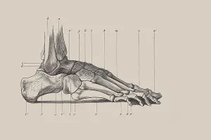 Skeleton of a human foot, anatomical illustration