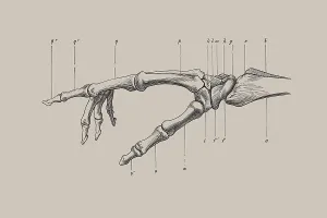 Skeleton of a human hand, anatomical illustration