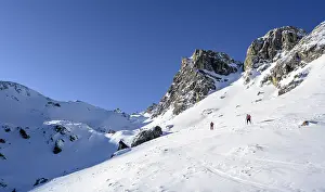 Ski tourers in winter, ascent to the Geierspitze