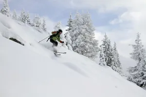 Skier in deep snow in Pongau, Salzburg