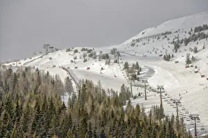 Skiing slopes with chairlift on ski resort in Austrian Alps