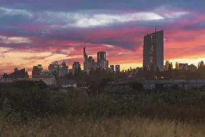 Skyline in golden-pink evening light