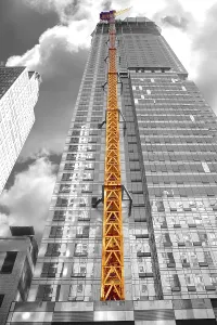 Skyscraper under construction, black and white