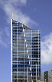 Skyscraper in downtown Auckland against blue sky