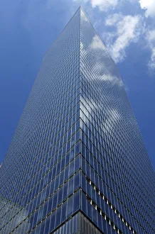 Skyscraper at Ground Zero against a blue sky