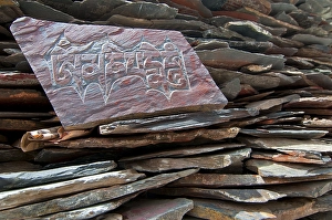 Category Buddhism Prints: Slate inscribed with inscriptions at the Blue Buddha in Lhasa