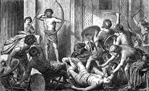 Slaughter of the suitors of Penelope by Odysseus and Telemachus