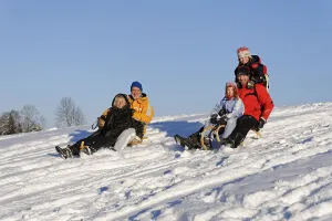 Sledding with grandmother, grandfather