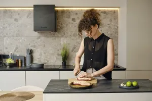 In a sleek, contemporary kitchen