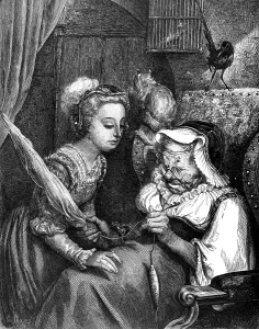 Sleeping Beauty with spindle and old woman