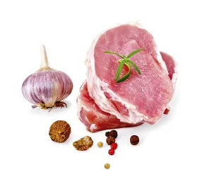 Two slices of pork, rosemary, peppercorns