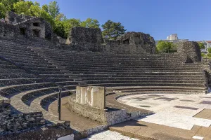 Small ancient Roman amphitheatre Odeon of Lyon on the top of the Fourviere hill