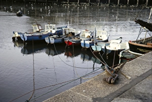 Small boats in the harbour of Newlyn, Cornwall, England, UK 1967