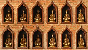 Small Buddha statues on the construction site of the Chua Bai Dinh pagoda