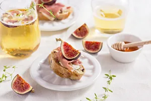 Small canape snack, crostini with ham