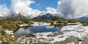 Small mountain lake with reflection