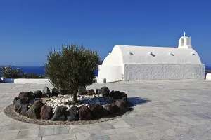 A small white church in Oia village at Santorini