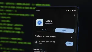 Smartphone displaying Google Clock app with an install option