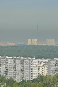 Smog above Moscow city, Russia