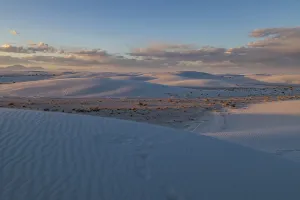 Smooth curved sand dunes in evening light at White Sands National Park in Alamogordo