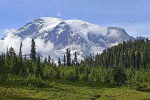 Snow-capped summit of Mount Rainier