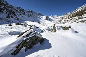 Snow-covered mountain landscape in winter in the Madritsch Valley