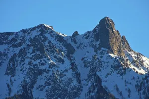 Snow-covered mountain range with the summit Pierre Avoi