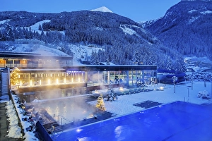 Snow-covered rock spa in winter