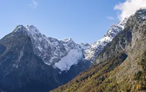 Snow-covered Watzmann massif, autumnal mountain landscape