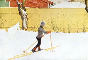 Snow shoes, illustration in The House in the Sun by Carl Larsson