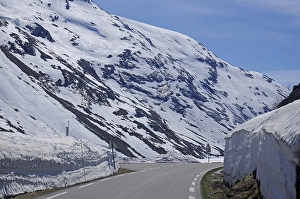 Category Mountain Landscapes Prints: Snow walls along a road, late winter mountain landscape