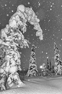 Snowfall in a snow-covered landscape