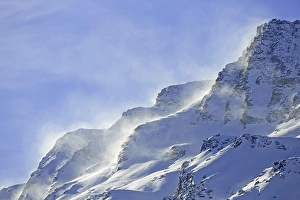 Snowstorm in the mountains in winter in the Gran Paradiso National Park