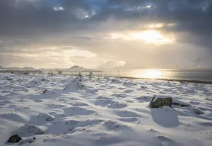 Snowy landscape at sea and fjord