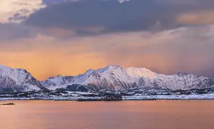 Snowy landscape at sea and fjord