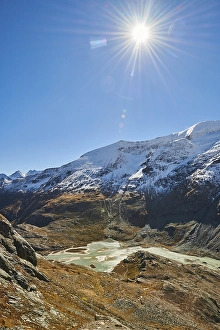 Category Mountain Landscapes Prints: Snowy Mountain (Grossglockner) with Pasterze on a sunny day at Hochalpenstrasse