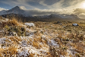 Category Mountain Landscapes Prints: Snowy mountain tops of Ben Lee with clouds in Highland landscape