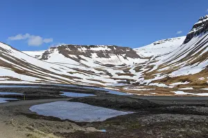 Snowy mountainous landscape in the Westfjords