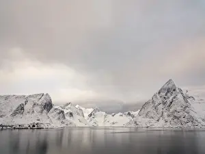 Snowy mountains by the fjord, Hamnoy